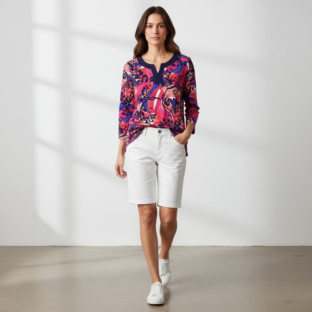 Talbots Women's Floral Pattern French Terry Tunic Blouse Size L Petite